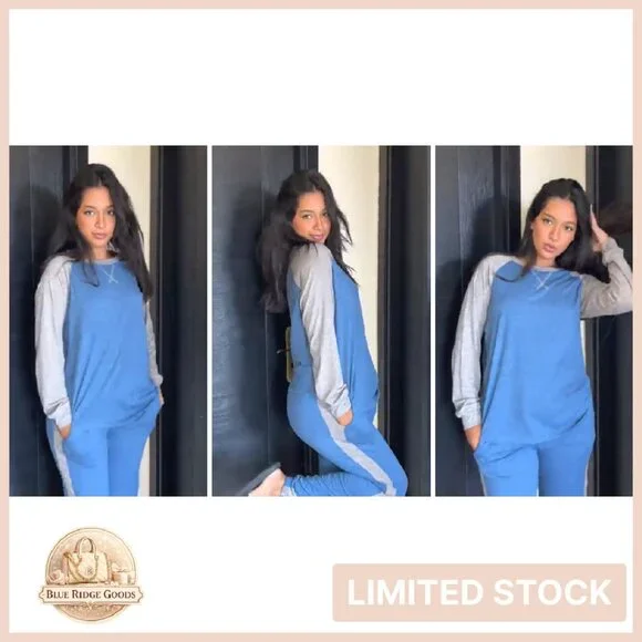 Long Sleeve Pajama Set Lounge Wear Pullover Sweatshirt Pants Pockets